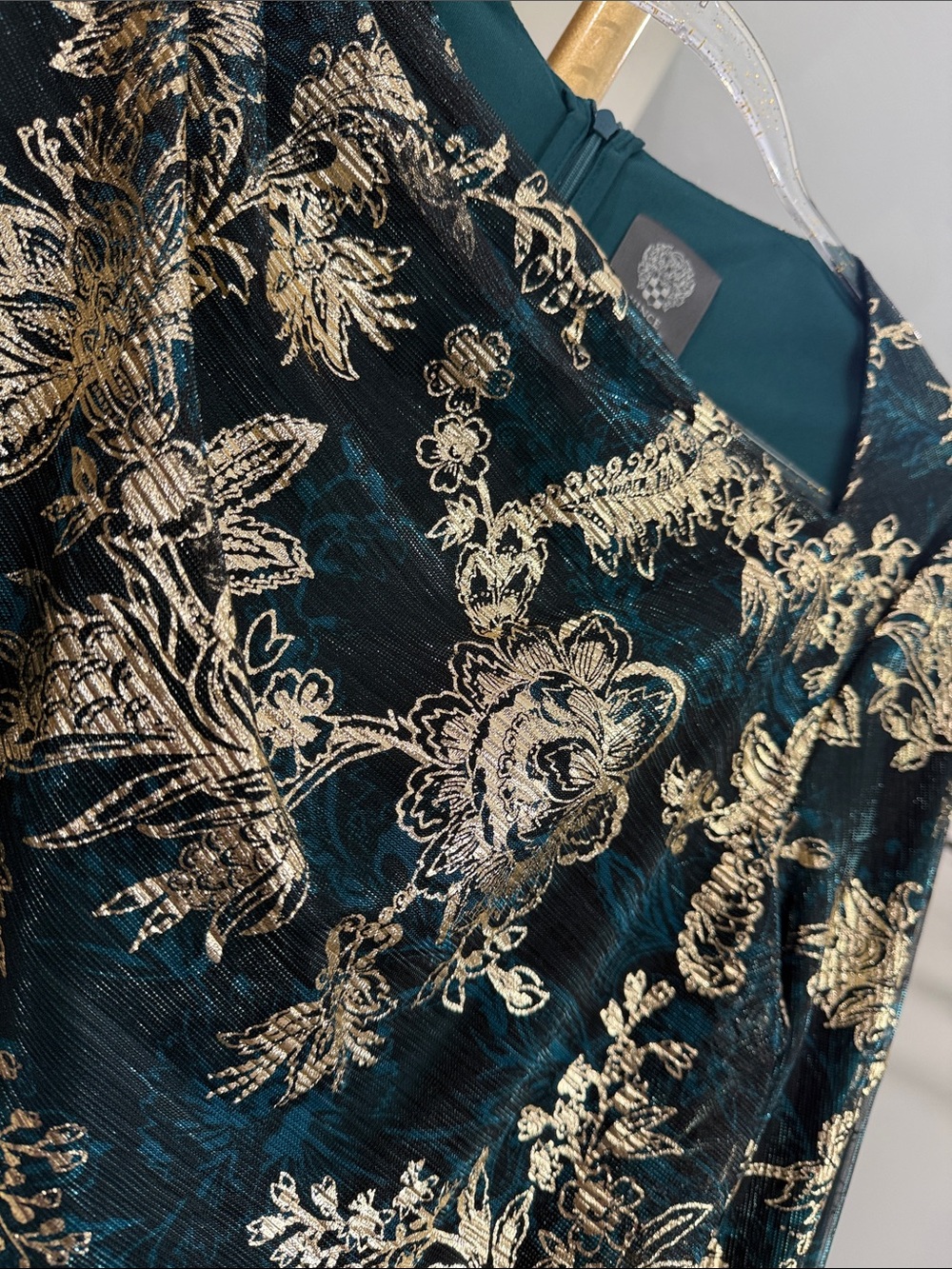 Vince Camuto Metallic Crinkle Knit Dress Teal Gold 14 - Picture 9 of 9